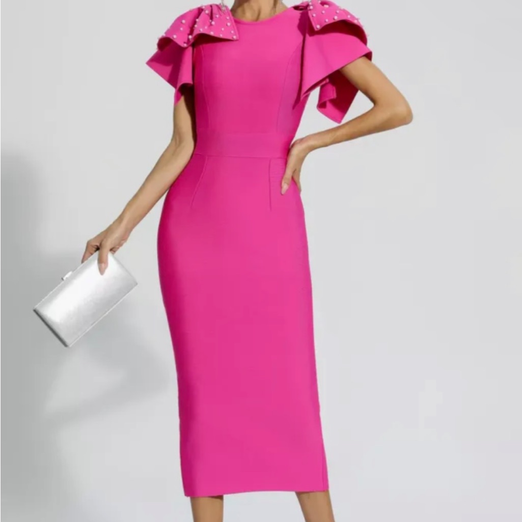 Pink Asymmetrical Ruffled Sheath Dress